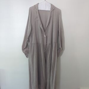 Linen Italy Long Sleeve Button-Up Dress Coat